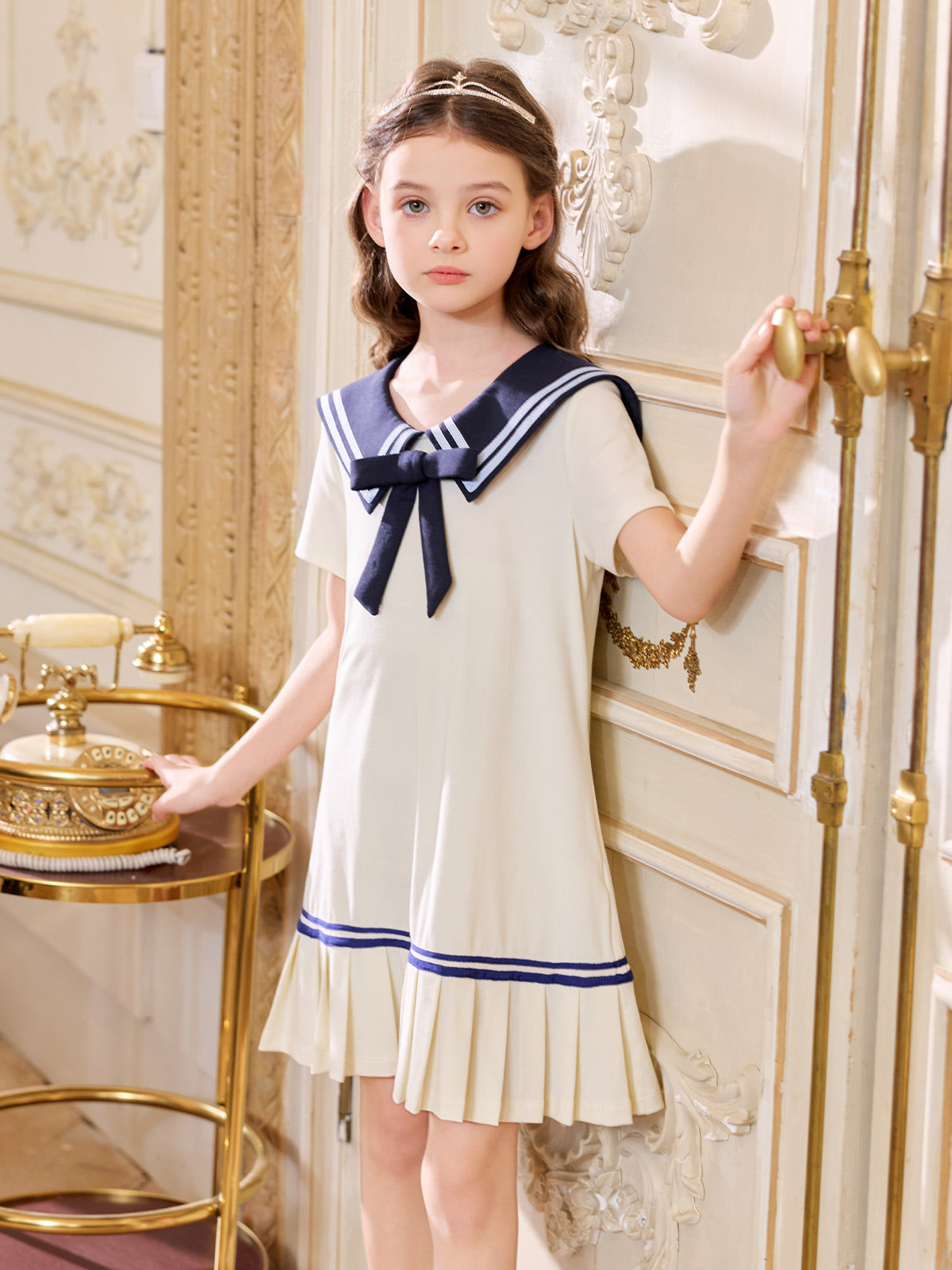 Nautical Sailor Collar Pleated Dress