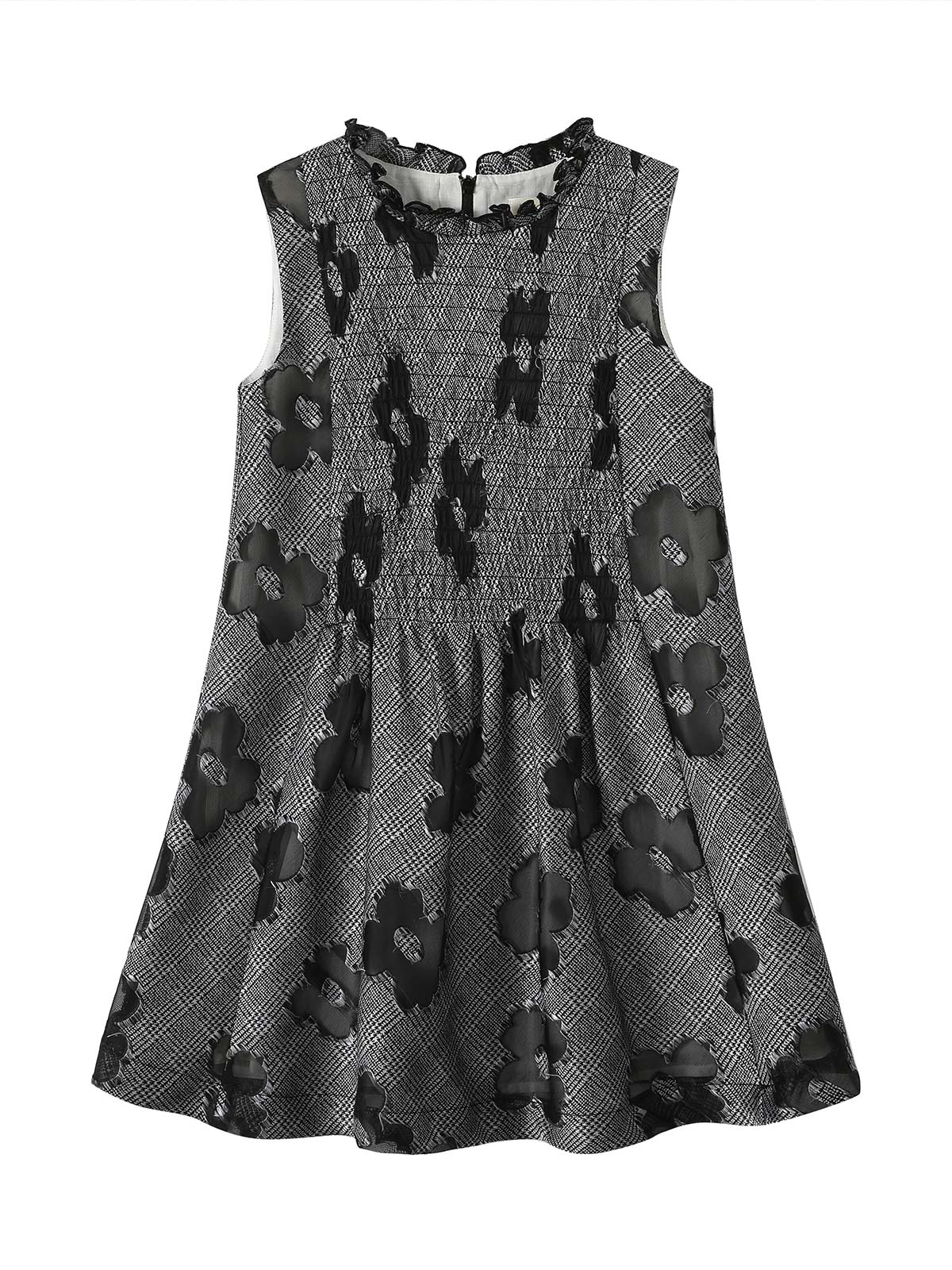 Noir Blossom Smocked Plaid Dress