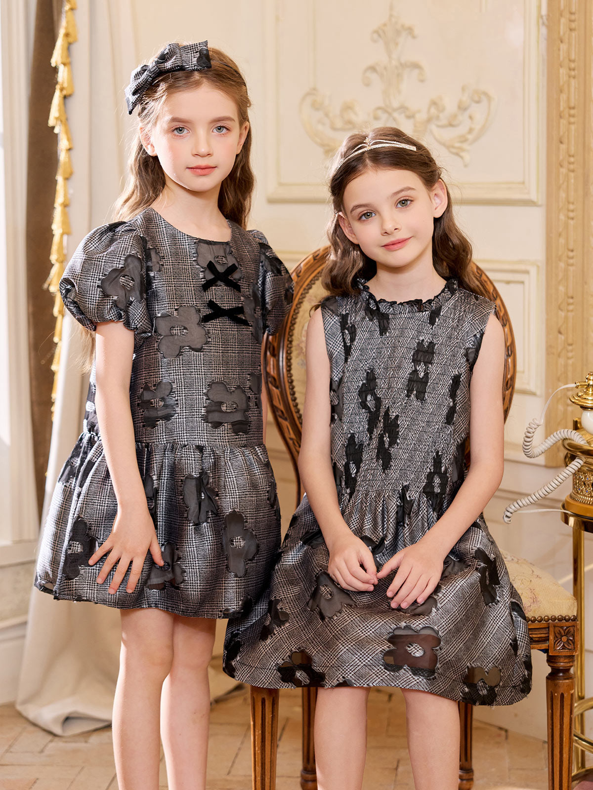 Noir Blossom Smocked Plaid Dress